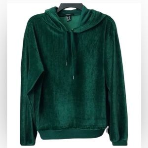 Forever 21 Hunter Green Stretch Velour Hoodie